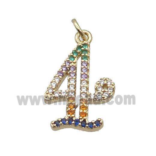 Copper Number-4 Pendant Pave Zircon Gold Plated