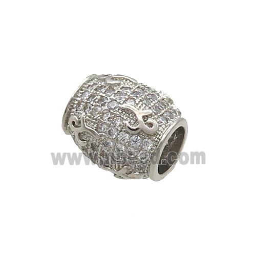 Copper Barrel Beads Pave Zircon Large Hole Platinum Plated