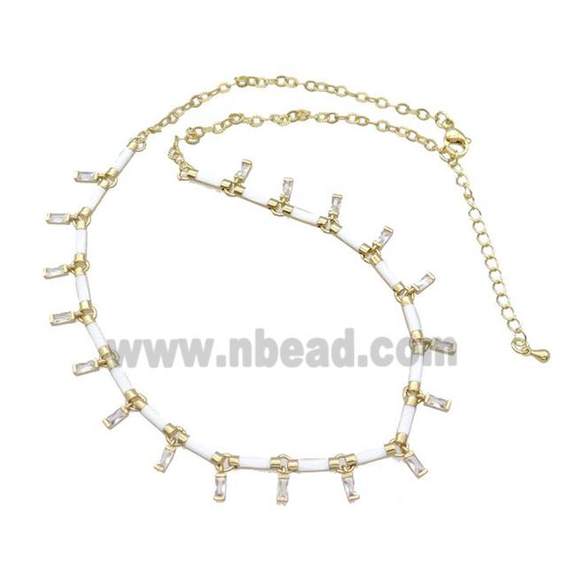 Copper Necklace Pave Zircon White Enamel Gold Plated