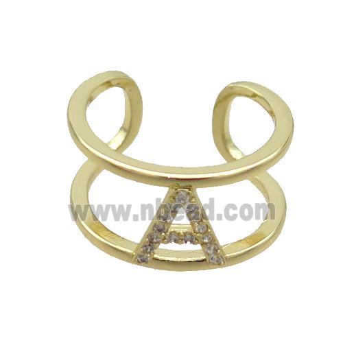 Copper Ring Pave Zircon A-Letter Gold Plated