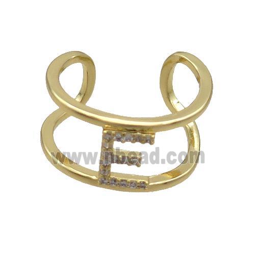 Copper Ring Pave Zircon E-Letter Gold Plated