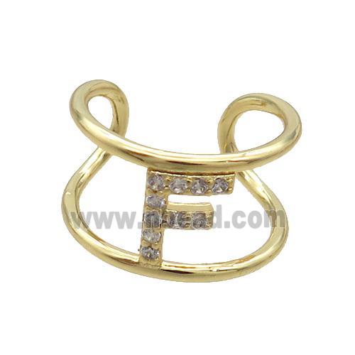 Copper Ring Pave Zircon F-Letter Gold Plated