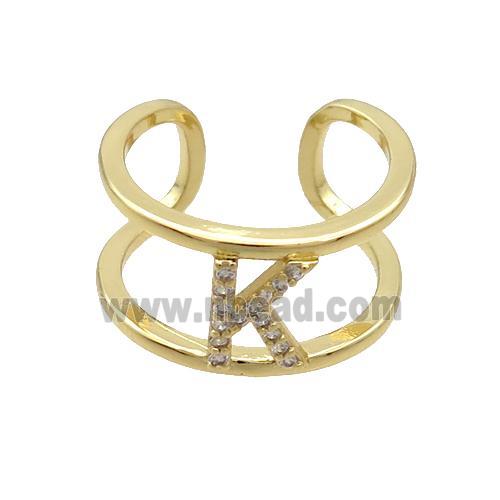 Copper Ring Pave Zircon K-Letter Gold Plated