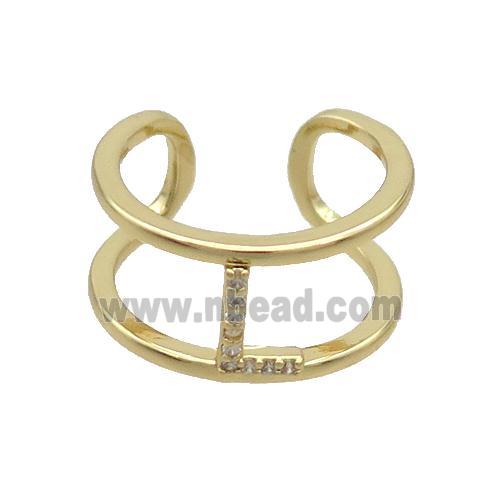 Copper Ring Pave Zircon L-Letter Gold Plated