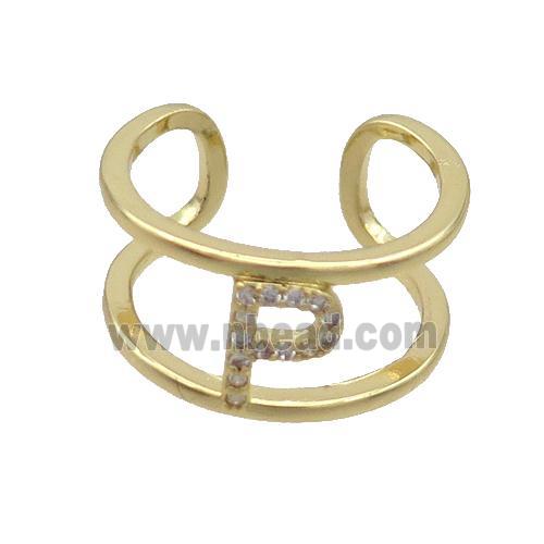 Copper Ring Pave Zircon P-Letter Gold Plated