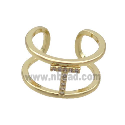 Copper Ring Pave Zircon T-Letter Gold Plated