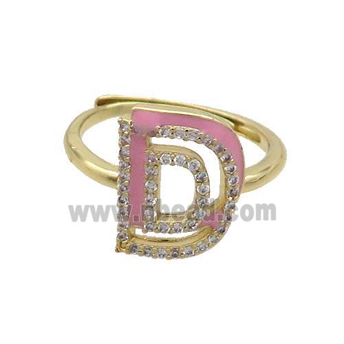 Copper Ring Pave Zircon D-Letter Adjustable Enamel Gold Plated