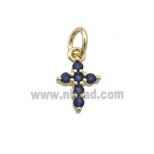 Copper Cross Pendant Pave Blue Zircon Gold Plated