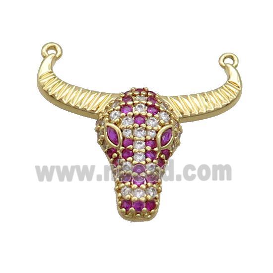 Copper Bullhead Pendant Pave Hotpink Zircon 2loops Gold Plated