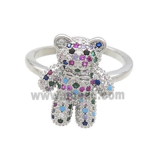 Copper Bear Rings Pave Multicolor Zircon Platinum Plated