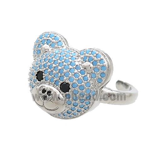 Copper Bear Rings Pave Turqblue Zircon Platinum Plated