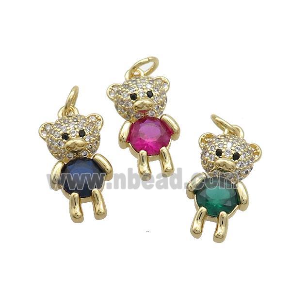 Copper Bear Pendant Pave Zircon Gold Plated Mixed