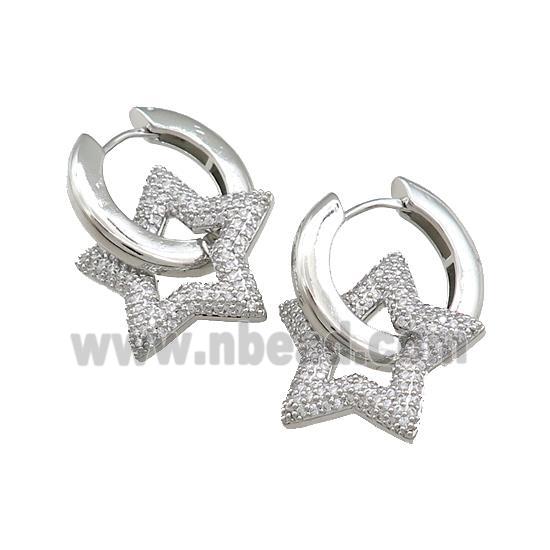 Copper Hoop Earrings Star Pave Zircon Platinum Plated