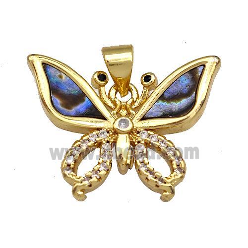 Copper Butterfly Pendant Pave Abalone Shell Zircon 18K Gold Plated