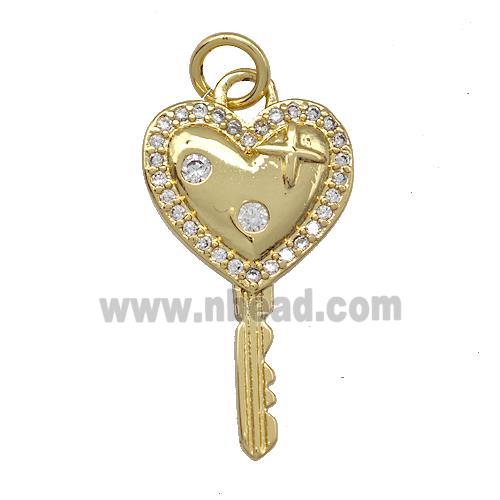 Copper Key Charms Pendant Pave Zirconia Gold Plated