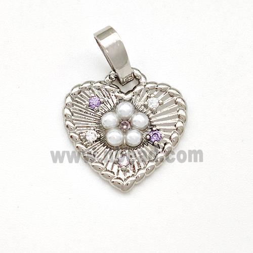 Copper Heart Pendant Pave Pearlized Resin Zirconia Platinum Plated