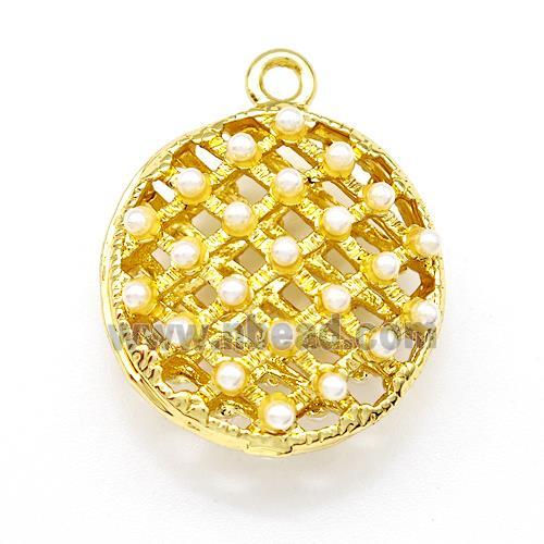 Copper Coin Pendant Pave Pearlized Resin Hollow Gold Plated