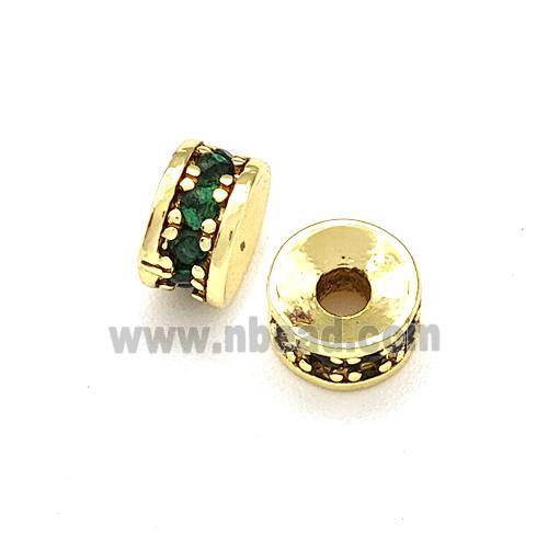 Copper Heishi Beads Pave Green Zirconia Gold Plated