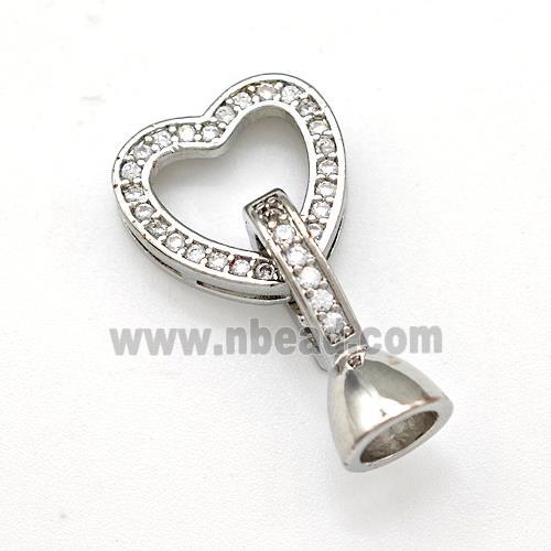 Copper Clasp Pave Zirconia Heart Platinum Plated