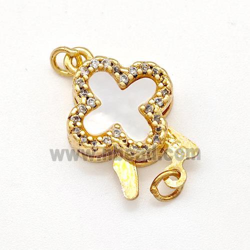 Copper Slider Clasp Pave Shell Zirconia Clover Gold Plated