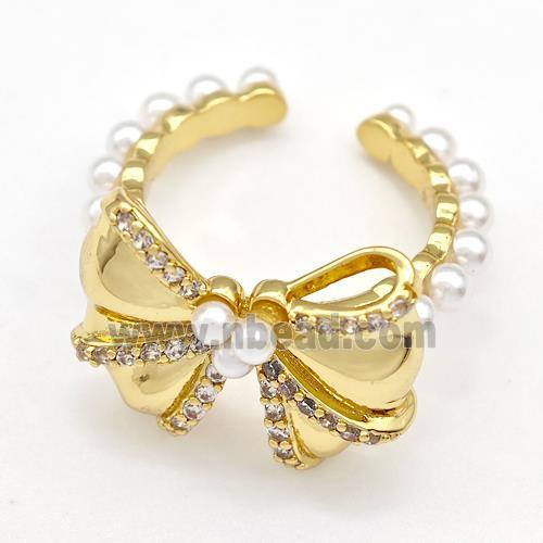 Copper Bow Rings Pave Pearlized Resin Zirconia Gold Plated