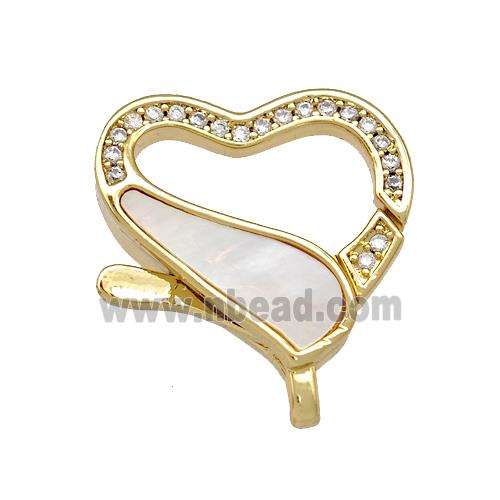 Copper Lobster Clasp Pave Shell Zirconia Heart 18K Gold Plated