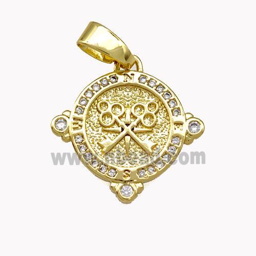 Copper Circle Pendant Pave Zirconia Key Gold Plated