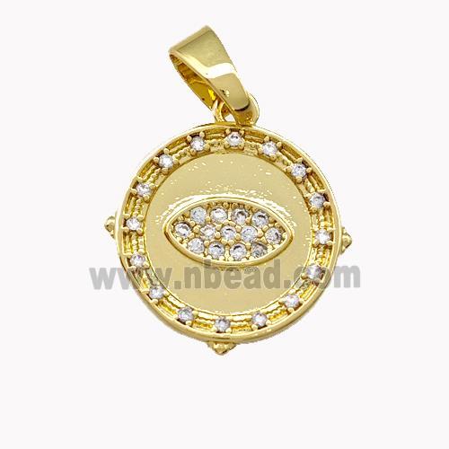 Copper Circle Pendant Pave Zirconia Eye Gold Plated
