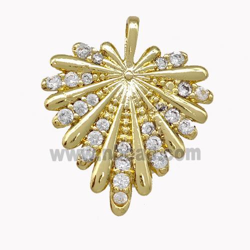 Copper Leaf Pendant Micro Pave Zirconia Gold Plated