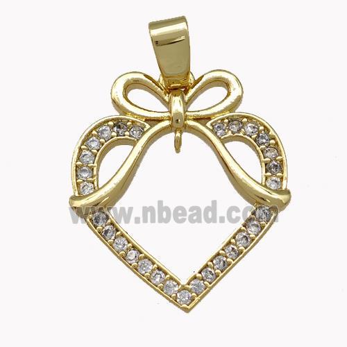 Copper Heart Pendant Pave Zirconia Bow Gold Plated