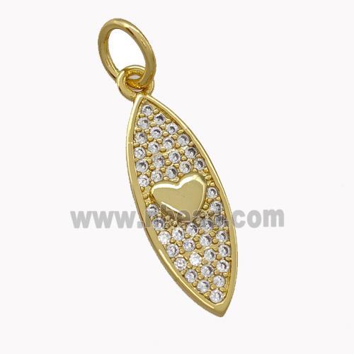 Copper Leaf Charms Pendant Micro Pave Zirconia Heart Gold Plated