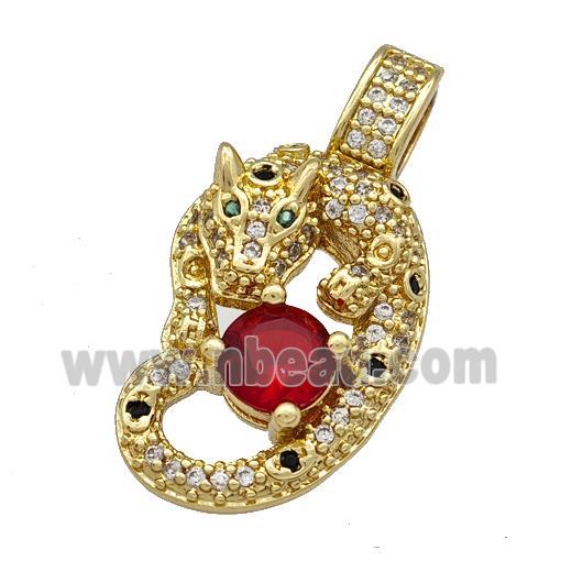 Copper Leopard Pendant Pave Zirconia Gold Plated