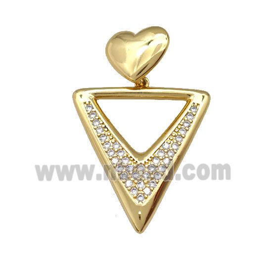 Copper Triangle Pendant Pave Zirconia Heart Gold Plated