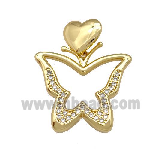 Copper Butterfly Pendant Pave Zirconia Heart Gold Plated