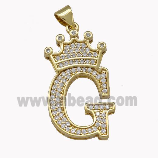 Copper Letter-G Pendant Micro Pave Zirconia Crown Gold Plated