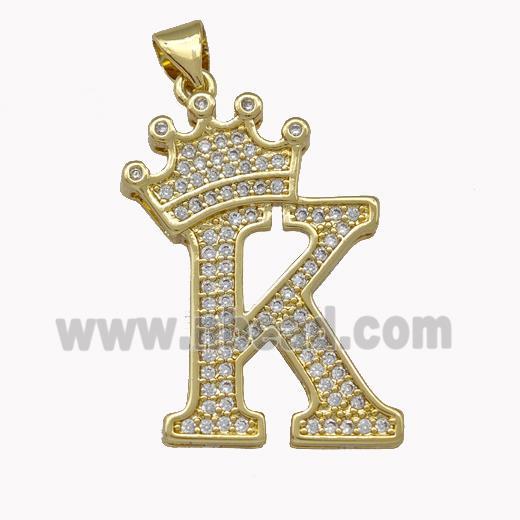 Copper Letter-K Pendant Micro Pave Zirconia Crown Gold Plated