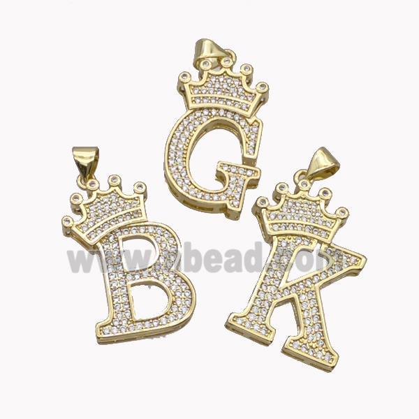 Copper Alphabet Pendant Micro Pave Zirconia Mixed Letters Crown Gold Plated
