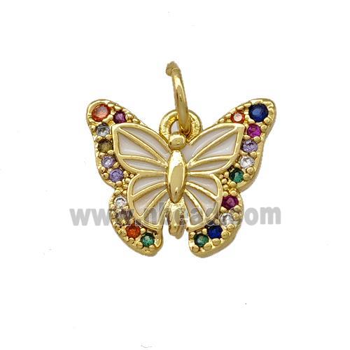 Copper Butterfly Pendant Pave Zirconia White Painted Gold Plated