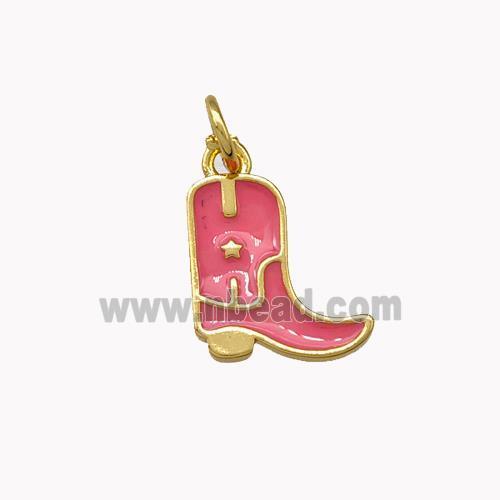 Copper Shoes Pendant Pink Enamel Gold Plated