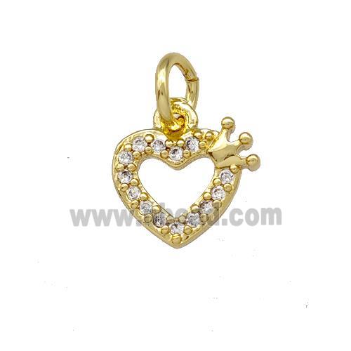 Copper Heart Pendant Pave Zirconia Crown Gold Plated