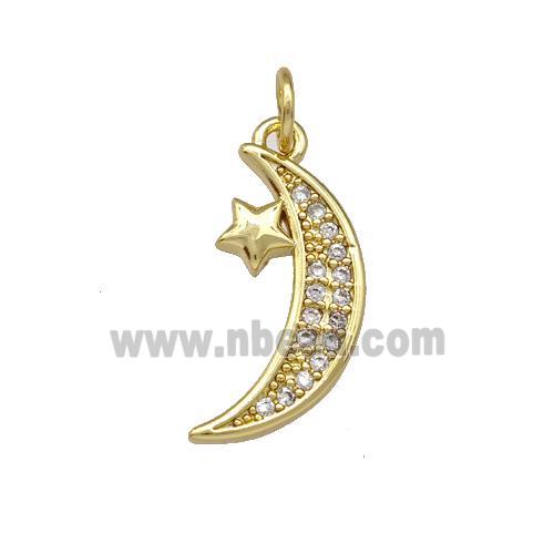 Copper Moon Pendant Pave Zirconia Star Gold Plated