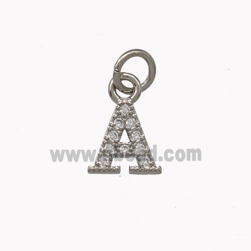 Copper Letter-A Pendant Pave Zirconia Platinum Plated