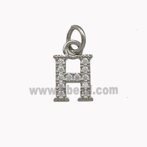 Copper Letter-H Pendant Pave Zirconia Platinum Plated