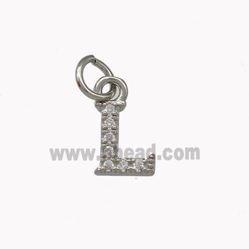 Copper Letter-L Pendant Pave Zirconia Platinum Plated