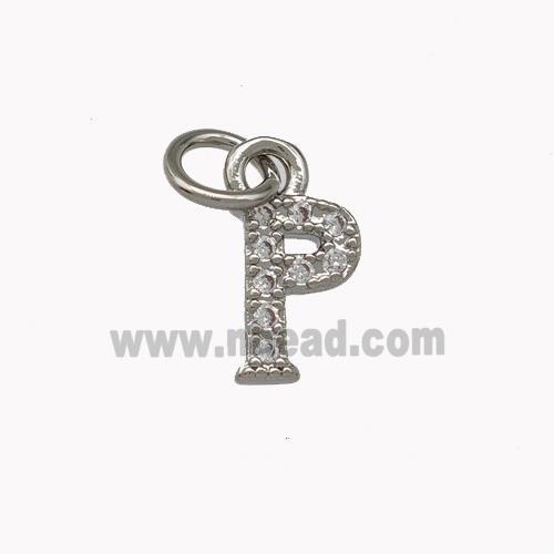 Copper Letter-P Pendant Pave Zirconia Platinum Plated