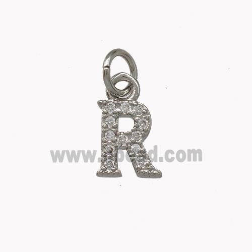 Copper Letter-R Pendant Pave Zirconia Platinum Plated