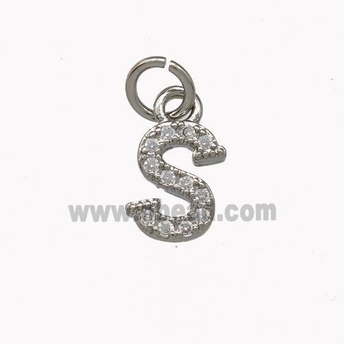 Copper Letter-S Pendant Pave Zirconia Platinum Plated