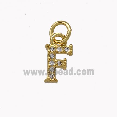 Copper Letter-F Pendant Pave Zirconia Gold Plated