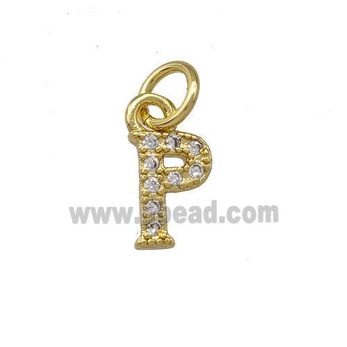 Copper Letter-P Pendant Pave Zirconia Gold Plated