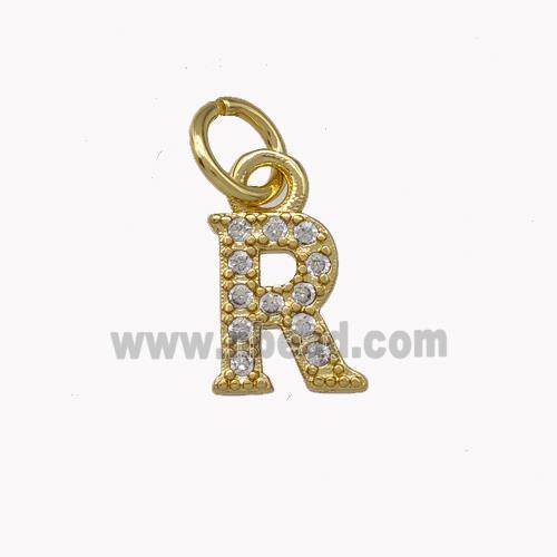 Copper Letter-R Pendant Pave Zirconia Gold Plated
